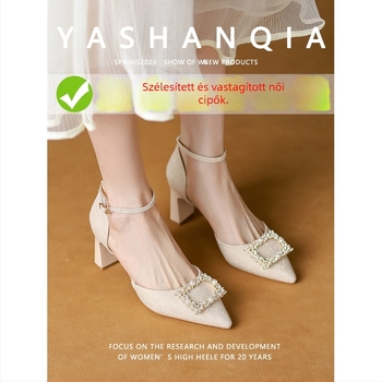 WEISUI Szandál pántokkal, mikroszálas felsőrész, hegyes orr, 6-8 cm sarokmagasság