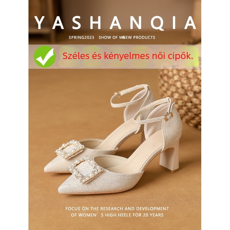 WEISUI Szandál pántokkal, mikroszálas felsőrész, hegyes orr, 6-8 cm sarokmagasság