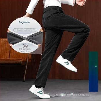 Férfi Chenille üzleti casual nadrág, őszi szezon, laza szabású egyenes, magas derék, cipzár