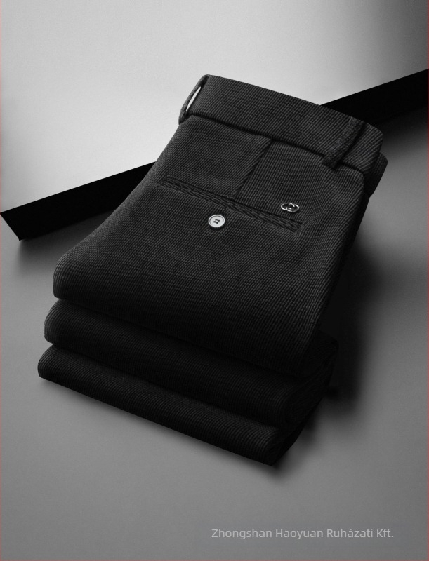 Férfi Chenille üzleti casual nadrág, őszi szezon, laza szabású egyenes, magas derék, cipzár