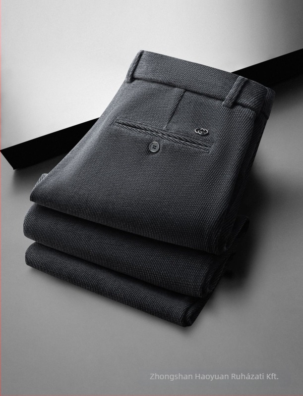 Férfi Chenille üzleti casual nadrág, őszi szezon, laza szabású egyenes, magas derék, cipzár