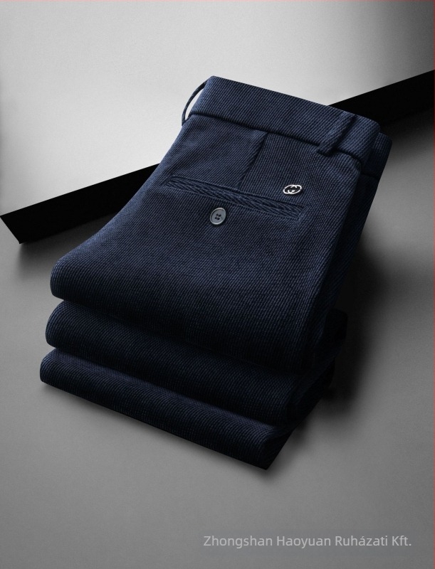 Férfi Chenille üzleti casual nadrág, őszi szezon, laza szabású egyenes, magas derék, cipzár