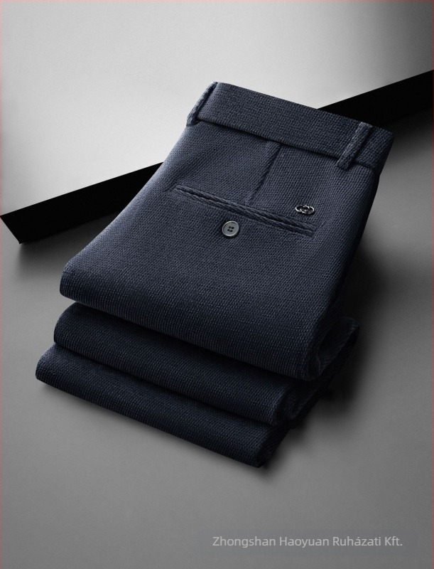 Férfi Chenille üzleti casual nadrág, őszi szezon, laza szabású egyenes, magas derék, cipzár