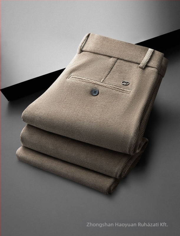 Férfi Chenille üzleti casual nadrág, őszi szezon, laza szabású egyenes, magas derék, cipzár