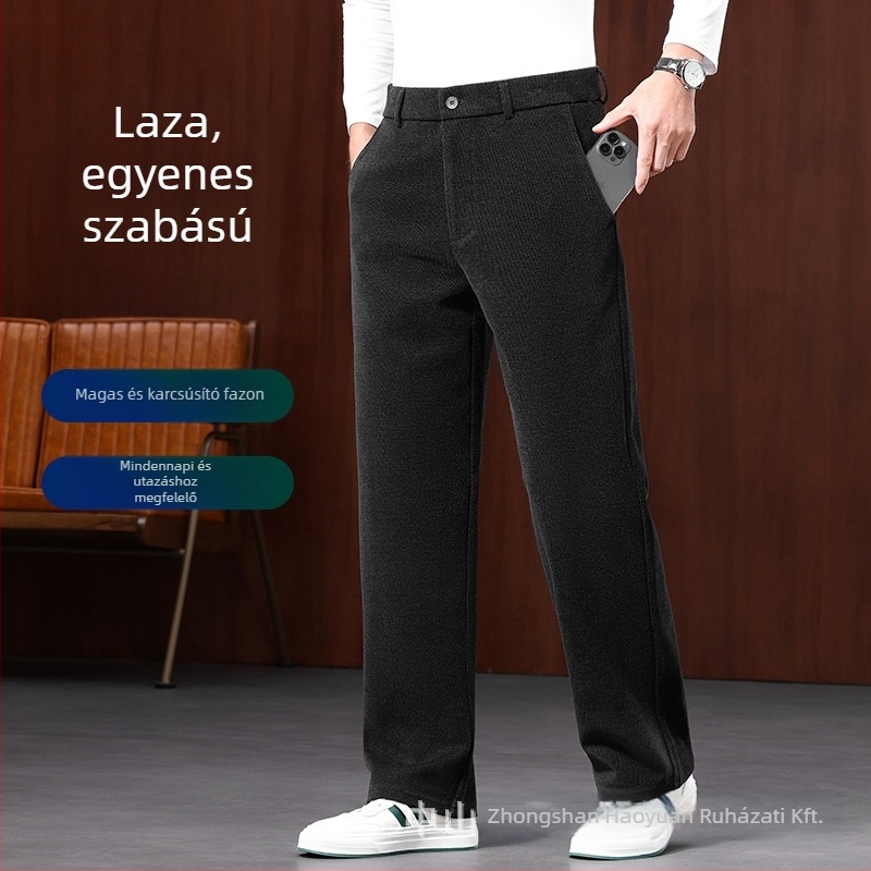 Férfi Chenille üzleti casual nadrág, őszi szezon, laza szabású egyenes, magas derék, cipzár