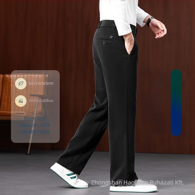 Férfi Chenille üzleti casual nadrág, őszi szezon, laza szabású egyenes, magas derék, cipzár