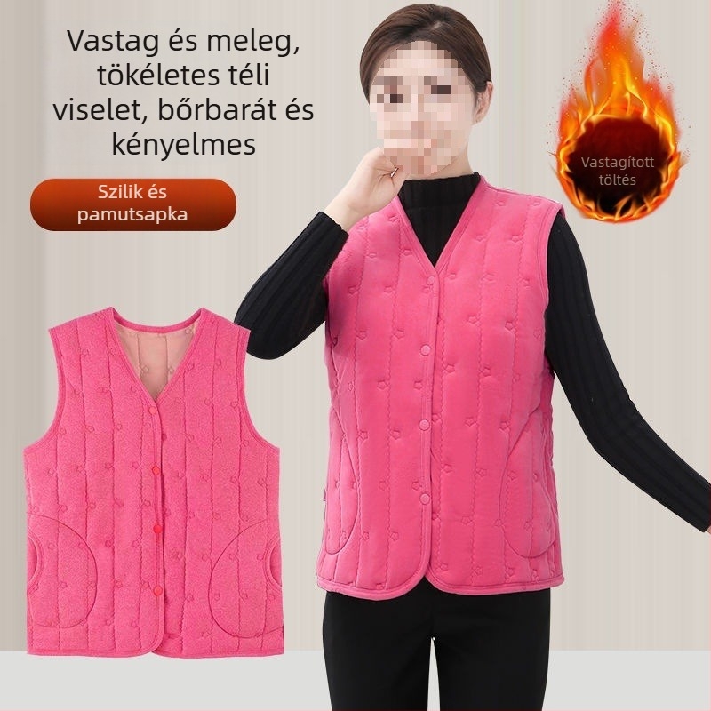 Női mellény, hópehely mintázat, V-nyakú, ultra rövid hossz ≤40 cm, anyaga: juhkasmír, töltés: gyapjú