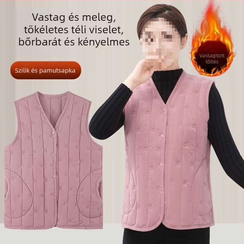 Női mellény, hópehely mintázat, V-nyakú, ultra rövid hossz ≤40 cm, anyaga: juhkasmír, töltés: gyapjú