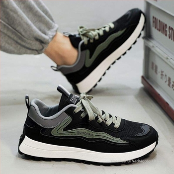 Férfi hálós casual futócipő, kopásálló, fűzővel, gumírozott talp, PU talpbetét, alacsony sarok 1-3 cm