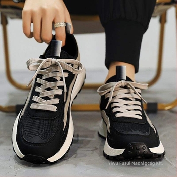 Férfi hálós casual futócipő, kopásálló, fűzővel, gumírozott talp, PU talpbetét, alacsony sarok 1-3 cm
