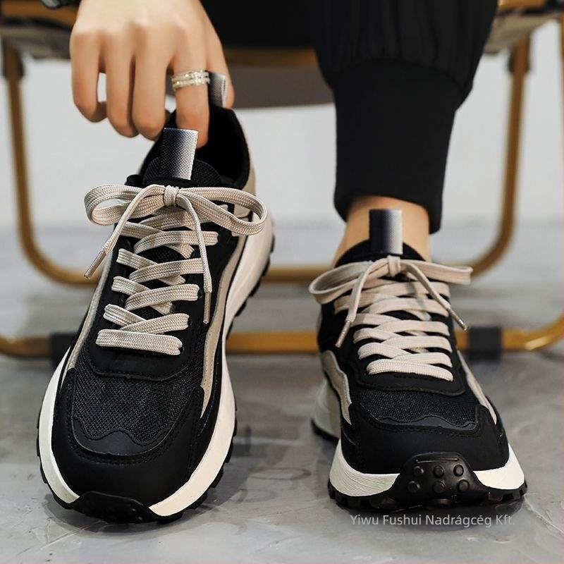 Férfi hálós casual futócipő, kopásálló, fűzővel, gumírozott talp, PU talpbetét, alacsony sarok 1-3 cm
