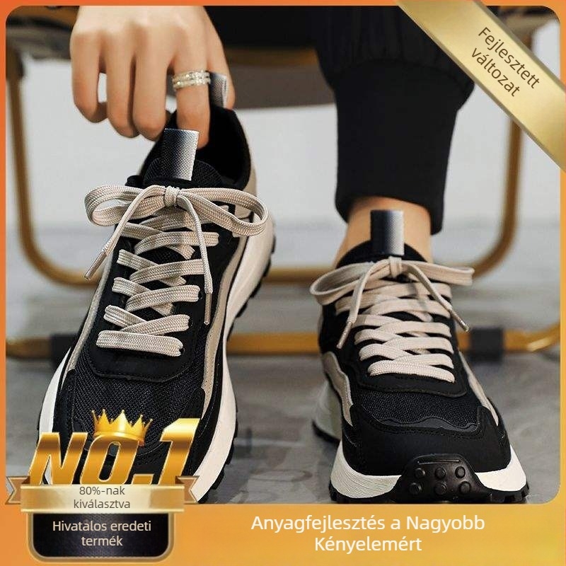 Férfi hálós casual futócipő, kopásálló, fűzővel, gumírozott talp, PU talpbetét, alacsony sarok 1-3 cm
