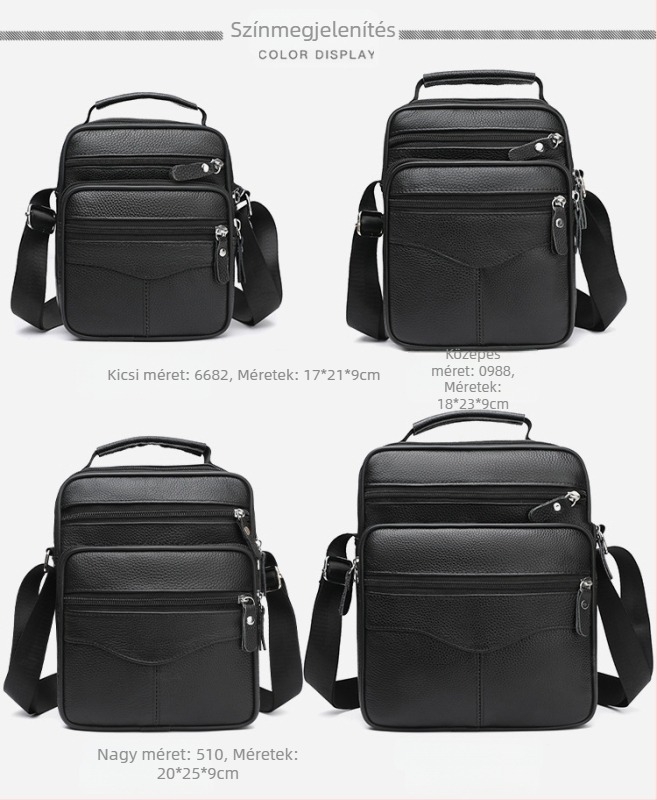 Férfiak számára Crossbody válltáska első réteg tehénbőrből, nagy kapacitás, légáteresztő bélés, laptop-kompatibilis