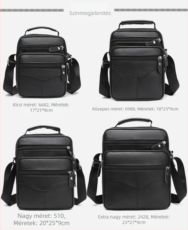 Férfiak számára Crossbody válltáska első réteg tehénbőrből, nagy kapacitás, légáteresztő bélés, laptop-kompatibilis