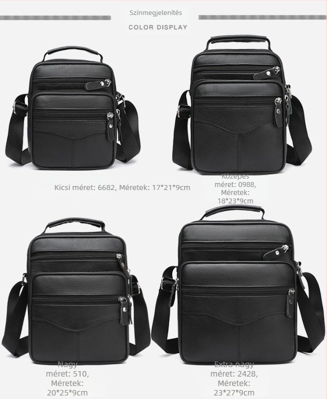 Férfiak számára Crossbody válltáska első réteg tehénbőrből, nagy kapacitás, légáteresztő bélés, laptop-kompatibilis