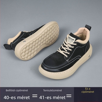 Férfi Platformcipő első réteg marha bőrből, kerek orr, cipőfűző, alacsony platform 1–3 cm