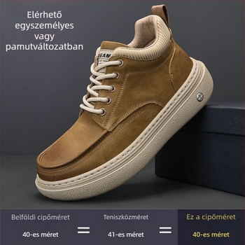 Férfi Platformcipő első réteg marha bőrből, kerek orr, cipőfűző, alacsony platform 1–3 cm