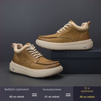 Férfi Platformcipő első réteg marha bőrből, kerek orr, cipőfűző, alacsony platform 1–3 cm