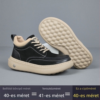 Férfi Platformcipő első réteg marha bőrből, kerek orr, cipőfűző, alacsony platform 1–3 cm