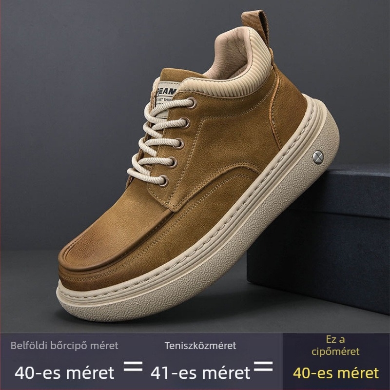 Férfi Platformcipő első réteg marha bőrből, kerek orr, cipőfűző, alacsony platform 1–3 cm
