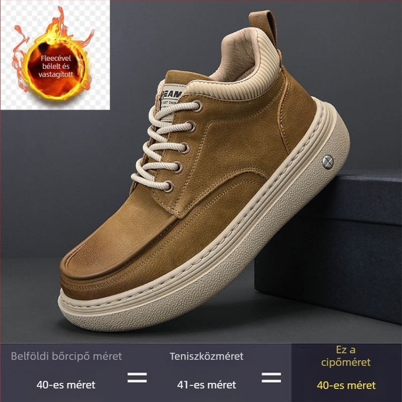 Férfi Platformcipő első réteg marha bőrből, kerek orr, cipőfűző, alacsony platform 1–3 cm