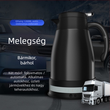 Autóba illő elektromos vízforraló, modell QHZ-1200, 12V/24V, 120W/240W, rozsdamentes acél és PP, gyors felfűtés