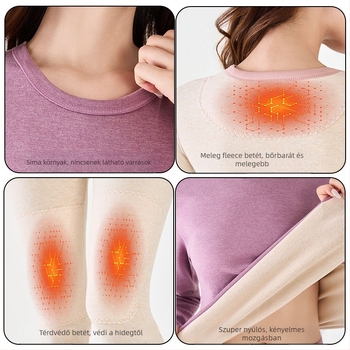 Gyapjú-selyem termo alsóruha szett, uniszex, kerek nyakú felső és nadrág, egy rétegű, gyapjú betétekkel