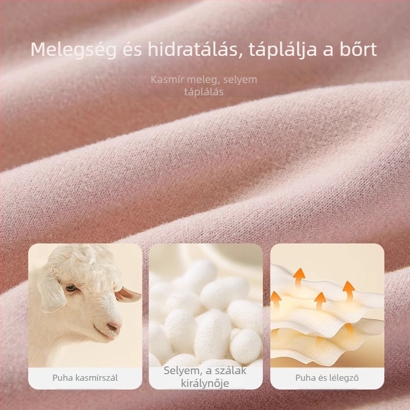 Gyapjú-selyem termo alsóruha szett, uniszex, kerek nyakú felső és nadrág, egy rétegű, gyapjú betétekkel