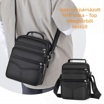 Férfi bőr váll- és keresztpántos oldaltáska - valódi bőr, felső réteg marhabőrből, vízálló, ultra könnyű, Cross-border stílus