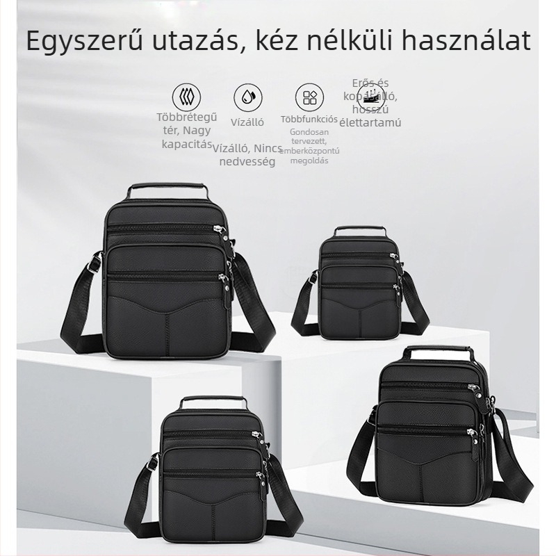 Férfi bőr váll- és keresztpántos oldaltáska - valódi bőr, felső réteg marhabőrből, vízálló, ultra könnyű, Cross-border stílus