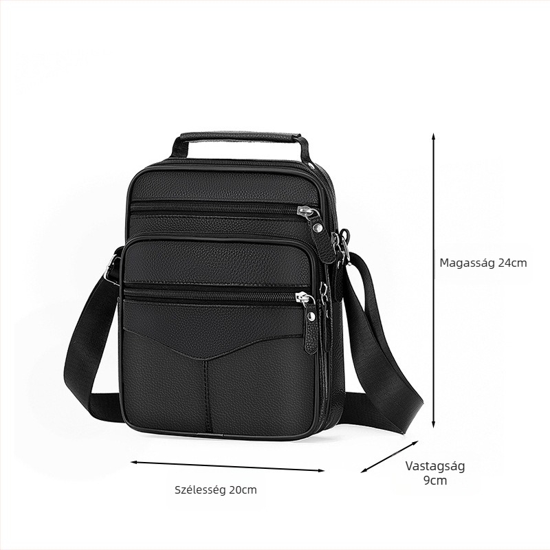 Férfi bőr váll- és keresztpántos oldaltáska - valódi bőr, felső réteg marhabőrből, vízálló, ultra könnyű, Cross-border stílus