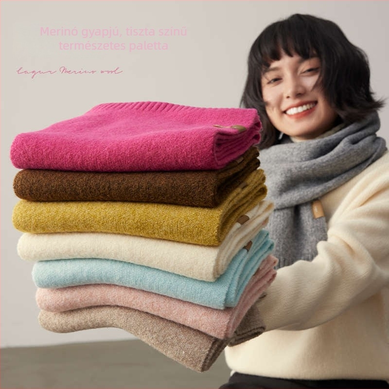 Gyapjúkeverék sál, koreai stílusú, hosszított hosszúságú, melegen tart télen, 61–70% gyapjú, poliészter