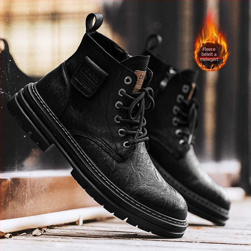 Őszi férfi Martin bakancs, PU felsőrész, gumi talp, csúszásmentes, ütéscsillapítás, kerek orr