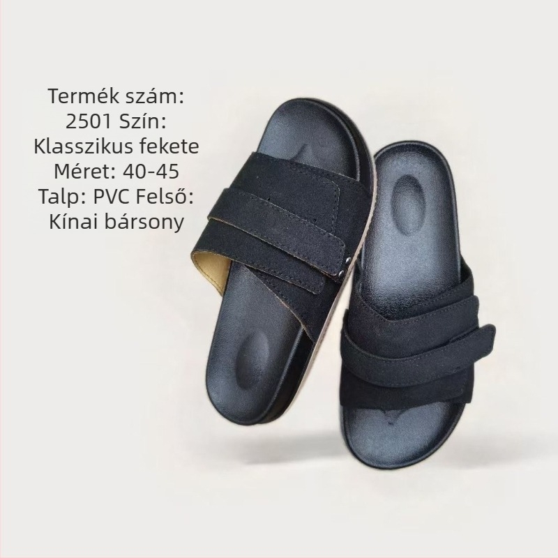 Férfi Velcro-sandálok suede bőrből - mindennapi stílus, bőrvarrásos Velcro-zárás, PVC talp, nyári modell 2025
