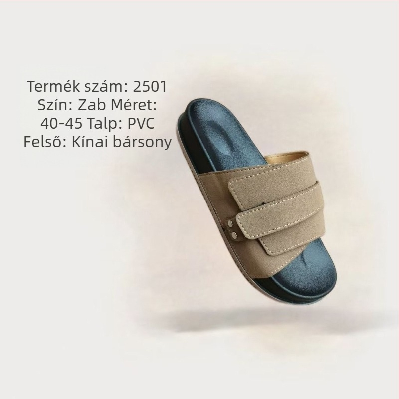 Férfi Velcro-sandálok suede bőrből - mindennapi stílus, bőrvarrásos Velcro-zárás, PVC talp, nyári modell 2025