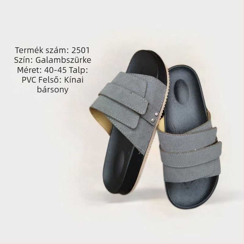 Férfi Velcro-sandálok suede bőrből - mindennapi stílus, bőrvarrásos Velcro-zárás, PVC talp, nyári modell 2025