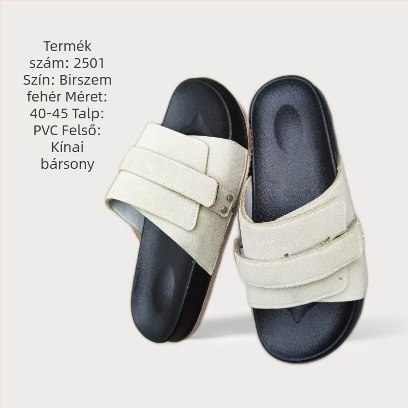 Férfi Velcro-sandálok suede bőrből - mindennapi stílus, bőrvarrásos Velcro-zárás, PVC talp, nyári modell 2025