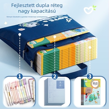 Beiduome vászon iskolatáska cipzárral – rajzfilm stílus, nagy kapacitás, általános iskolások számára