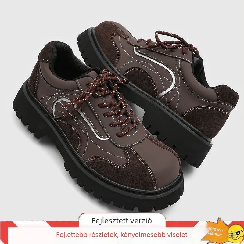 Férfiaknak szánt bőr Derby cipő – magasságot növelő, patchwork felsőrész, vastag talp, kerek orr