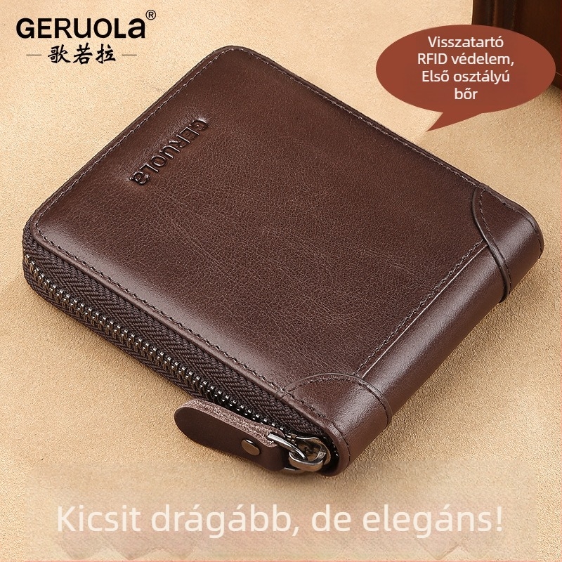 GERUOLA Bi-Fold valódi bőr pénztárca cipzárral és kártyatartóval