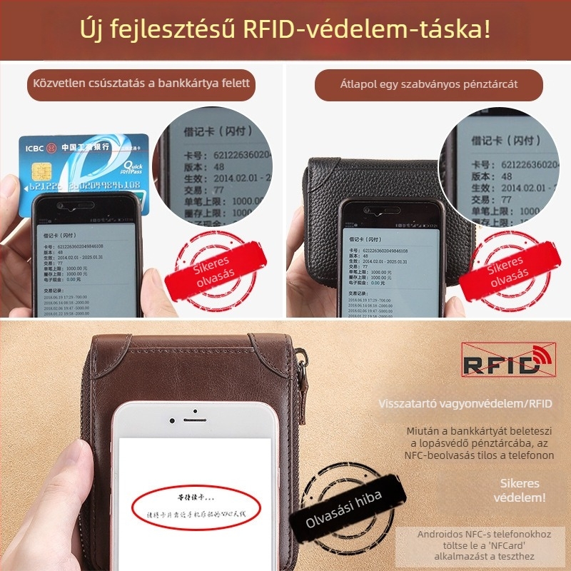 GERUOLA Bi-Fold valódi bőr pénztárca cipzárral és kártyatartóval