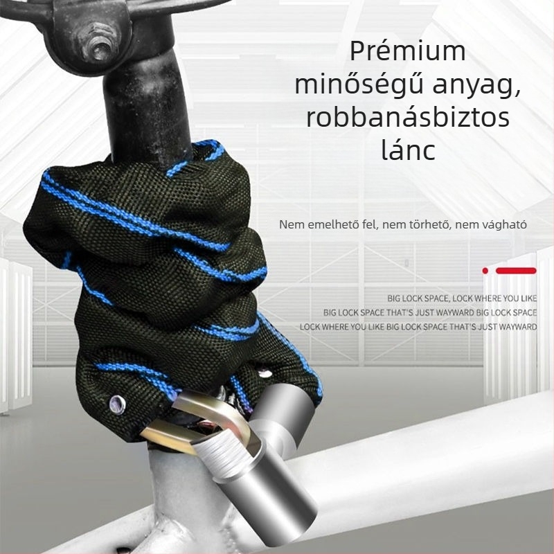 Lopás elleni kerékpárlánc zár – hordozható, vastagított és hosszabb lánc, elektromos és hegyi kerékpárokhoz
