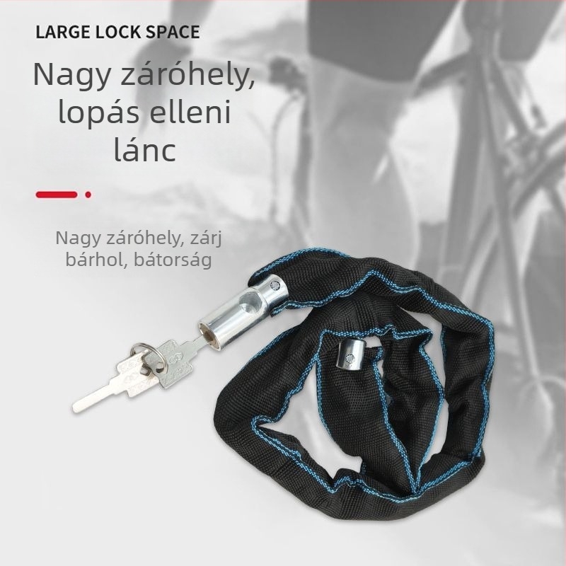 Lopás elleni kerékpárlánc zár – hordozható, vastagított és hosszabb lánc, elektromos és hegyi kerékpárokhoz