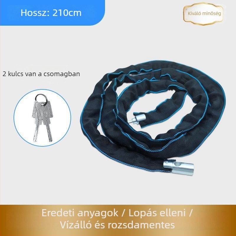 Lopás elleni kerékpárlánc zár – hordozható, vastagított és hosszabb lánc, elektromos és hegyi kerékpárokhoz