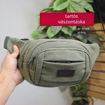 Férfi deréktáska vászonból – lélegző és kopásálló, belső nylon bélés, szabadidős utazásokhoz