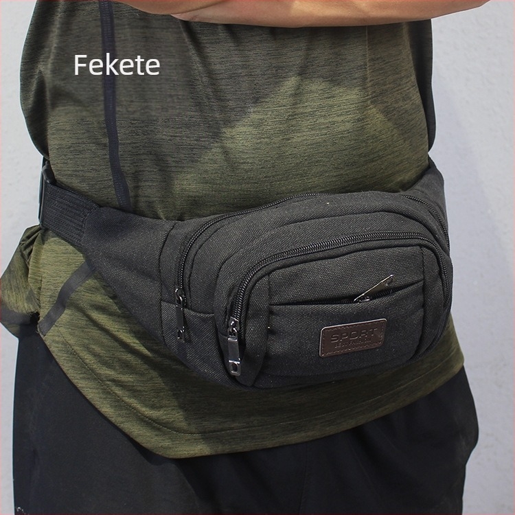 Férfi deréktáska vászonból – lélegző és kopásálló, belső nylon bélés, szabadidős utazásokhoz