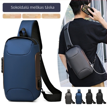 Férfi mellkas táska, nagy kapacitású, többfunkciós, városi minimalist stílus, vízálló, lopás elleni védelem, Oxford anyag