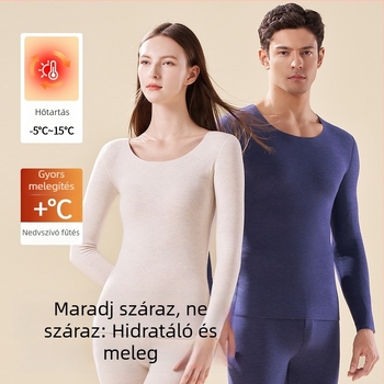 Uniszex termikus alsóruha, selyem-kasmír keverék, önmelegítő fleece béléssel, őszi–téli készlet
