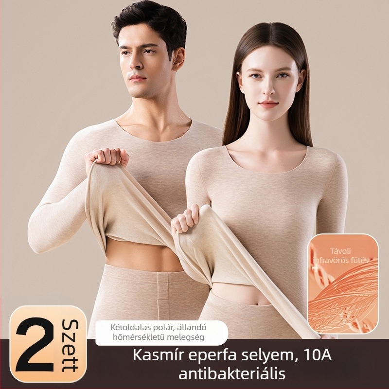Uniszex termikus alsóruha, selyem-kasmír keverék, önmelegítő fleece béléssel, őszi–téli készlet