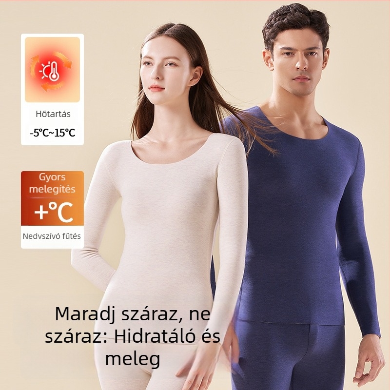 Uniszex termikus alsóruha, selyem-kasmír keverék, önmelegítő fleece béléssel, őszi–téli készlet